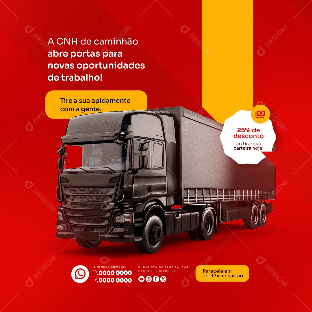 Autoescola A CNH de Caminhão Abre Portas para Novas Oportunidades Social Media PSD Editável