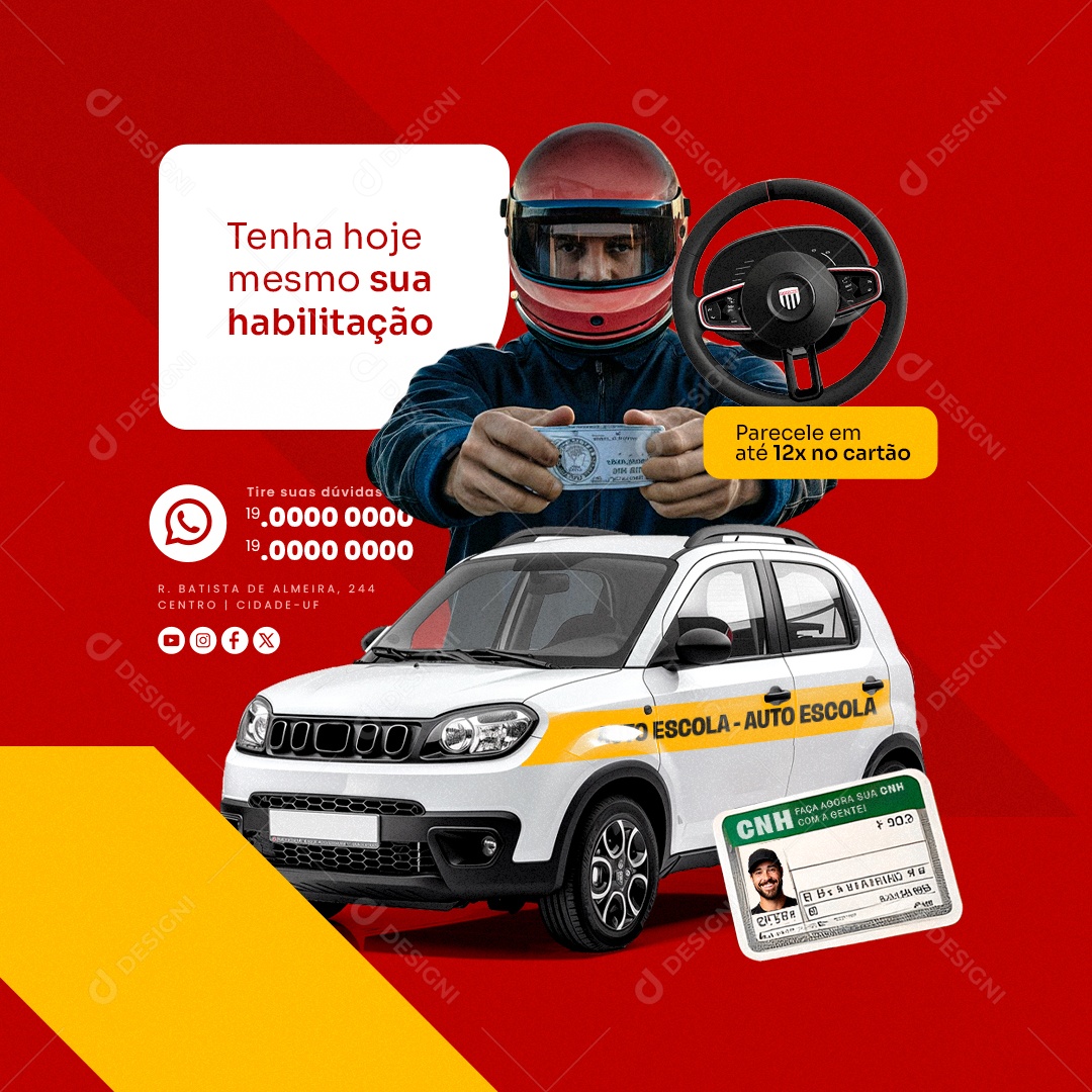 Autoescola Tenha Hoje Mesmo sua Habilitação Social Media PSD Editável
