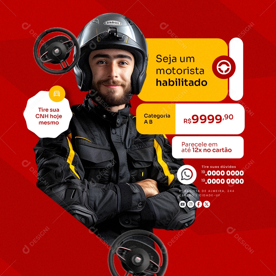 Autoescola Seja um Motorista Habilitado Categoria A e B Social Media PSD Editável