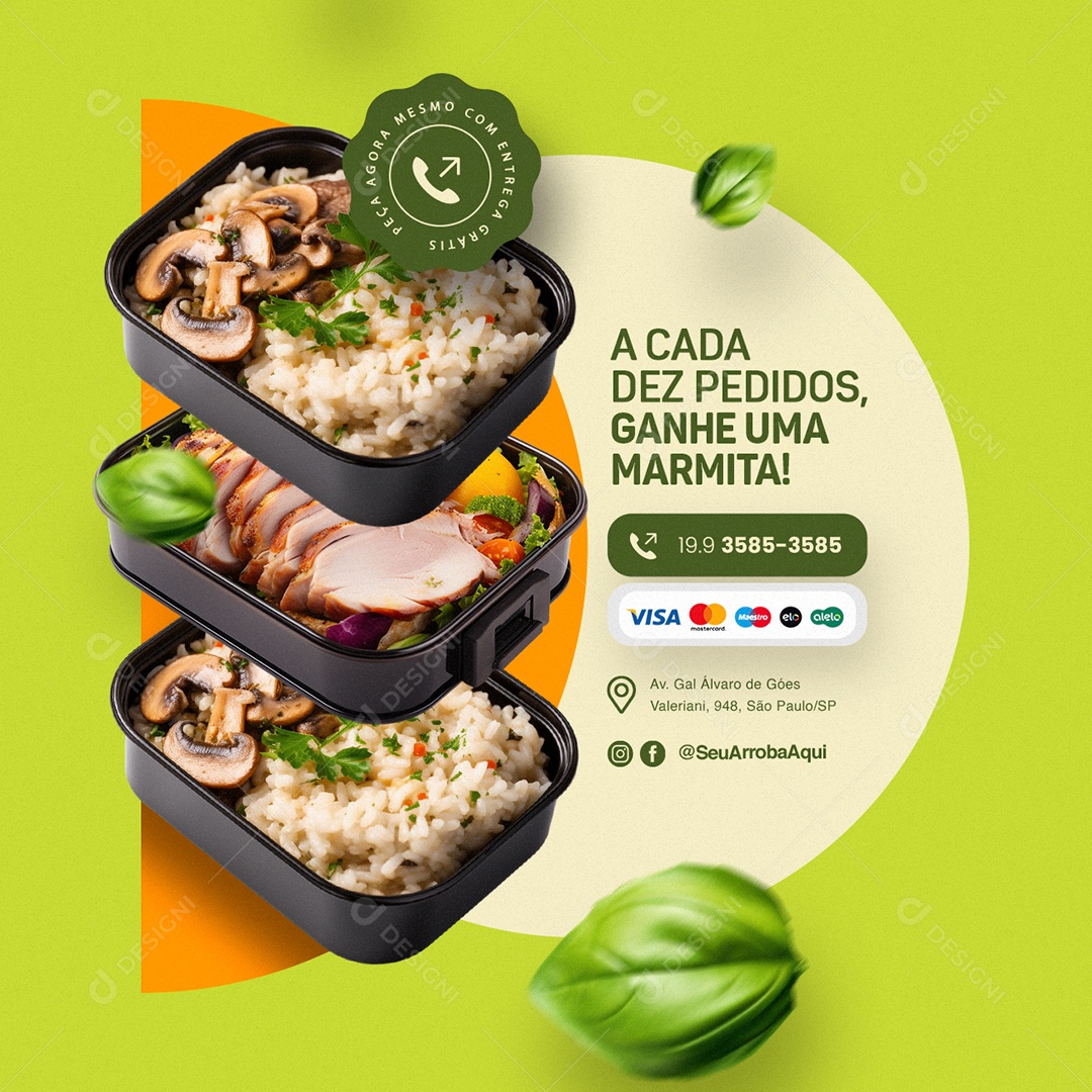 Restaurante Marmita a Cada Dez Pedidos Social Media PSD Editável