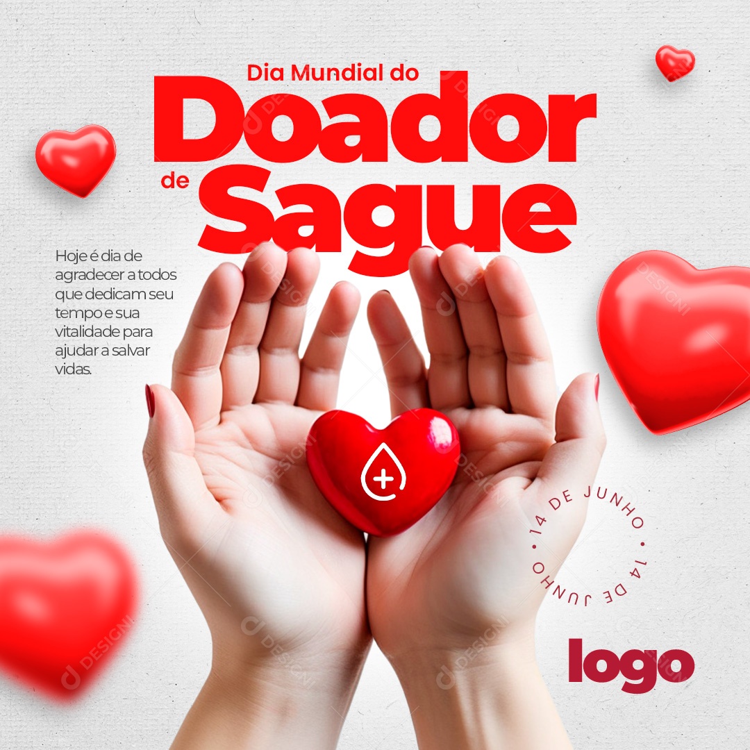 Dia do Doador de Sangue 14 de Junho Social Media PSD Editável