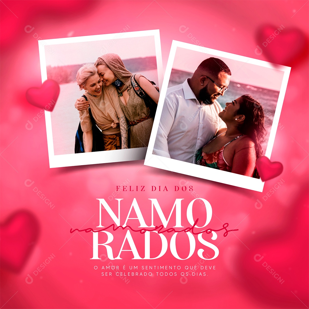 Feliz Dia dos Namorados 12 de Junho O Amor é um Sentimento Social Media PSD Editável