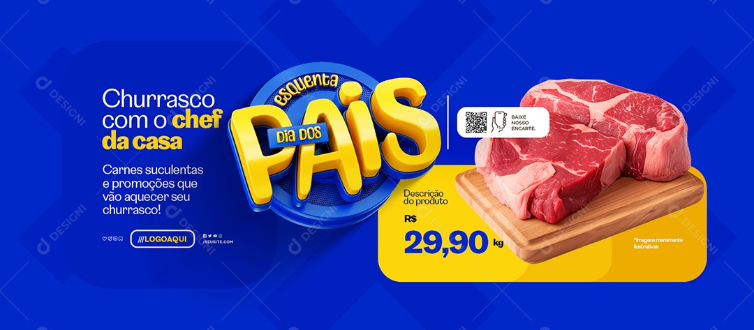 Banner Esquenta Dia dos Pais Supermercado Cuidados Especiais Social Media PSD Editável