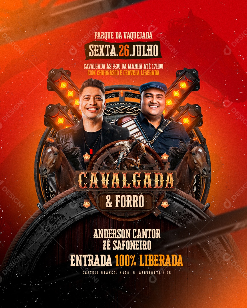 Flyer Cavalgada e Forró Anderson Cantor Social Media PSD Editável