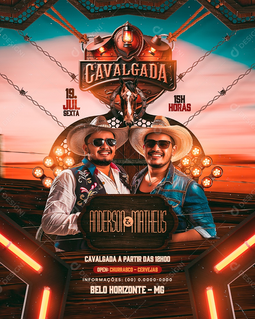 Flyer Cavalgada Anderson e Matheus Social Media PSD Editável