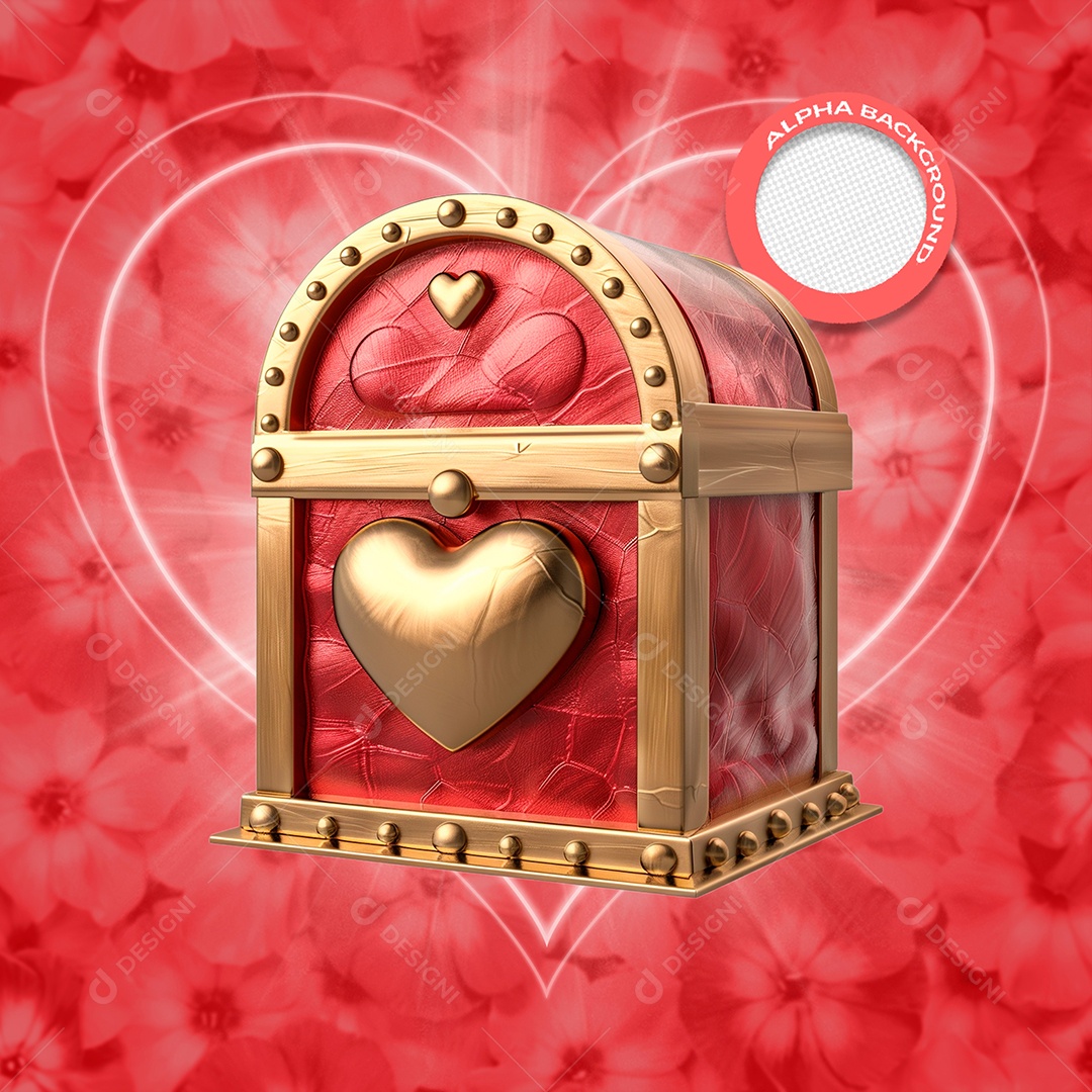 Caixa de Correio e Coração Elemento 3D Vermelho para Composição PSD