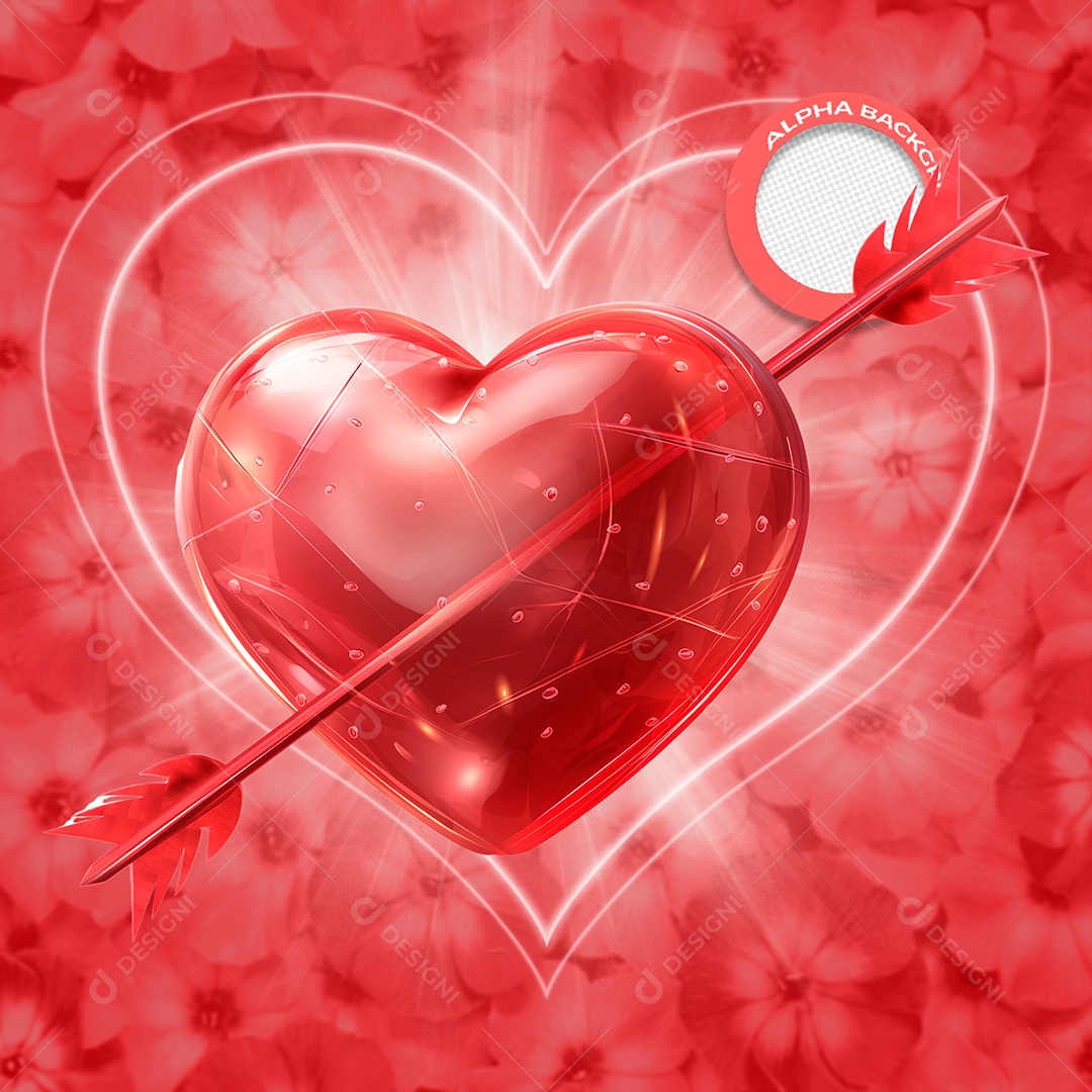 Coração Flechado Vermelho Elemento 3D para Composição PSD