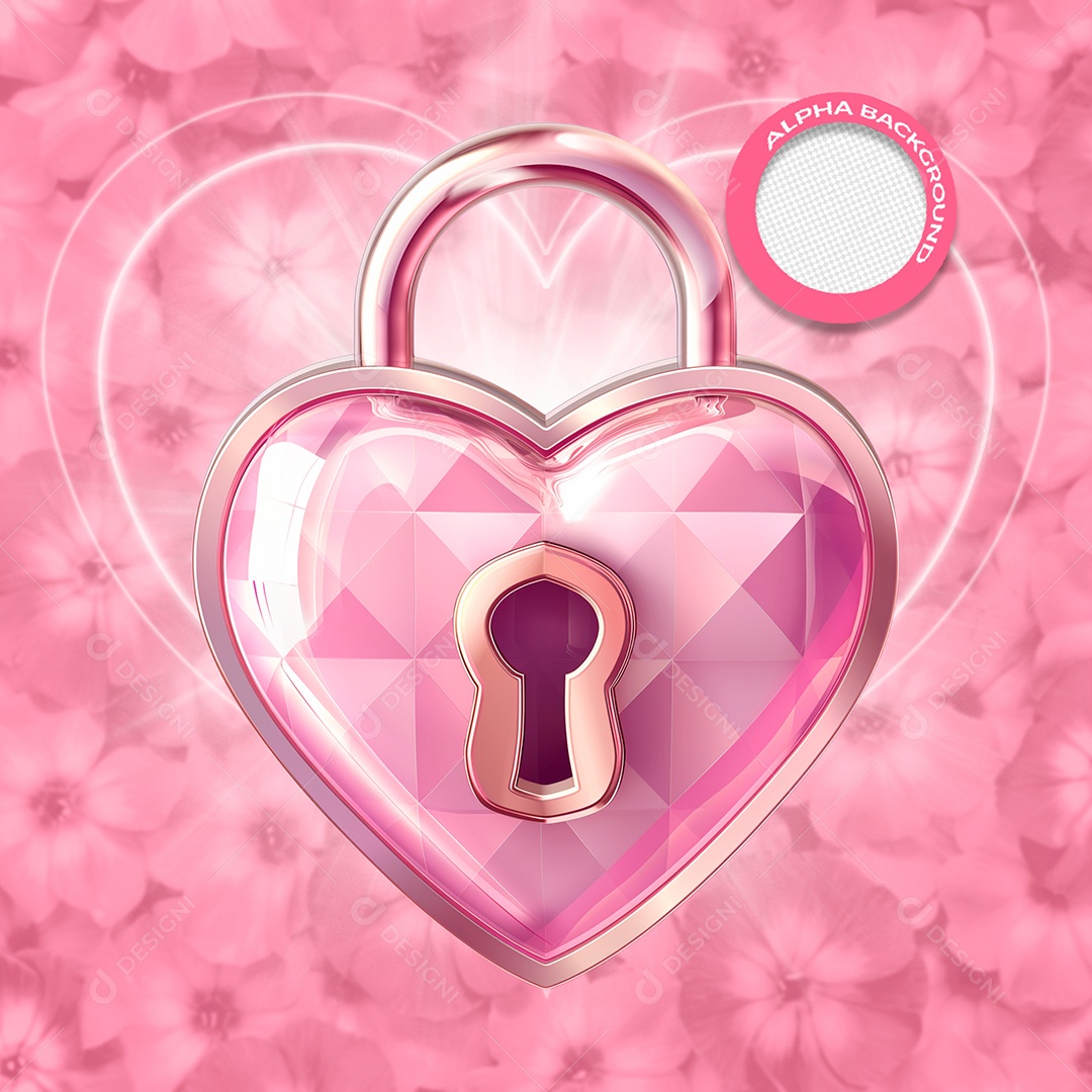 Cadeado Rosa Elemento 3D de Dia dos Namorados para Composição PSD