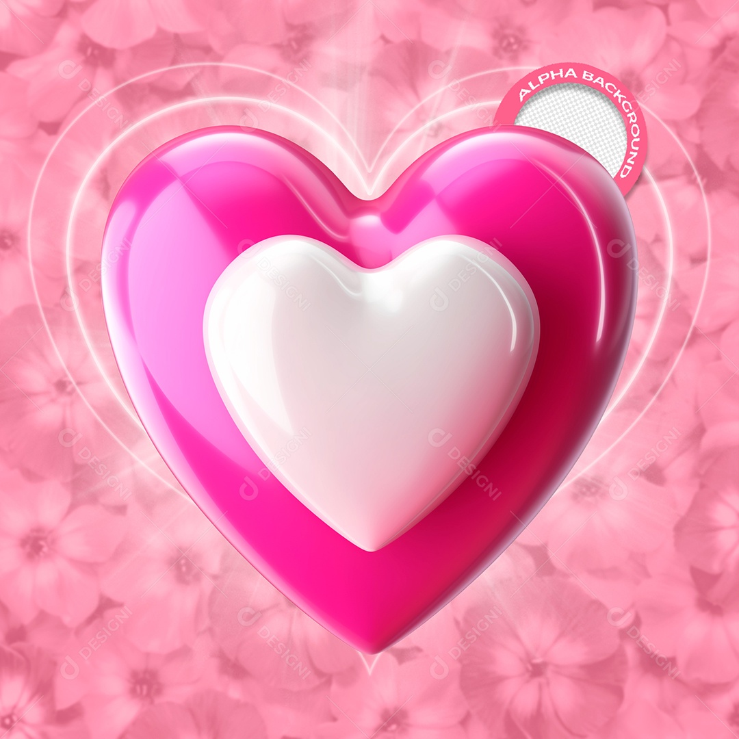 Corações Rosa Elemento 3D de Dia dos Namorados para Composição PSD