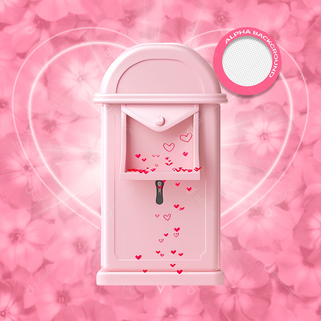 Caixa de Texto Dia dos Namorados Elemento 3D para Composição PSD