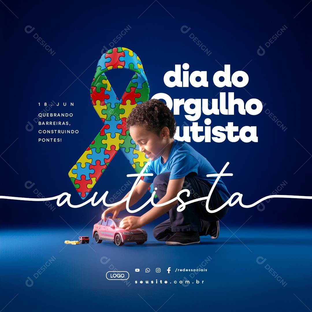 Dia do Orgulho Autista 18 de Junho Social Media PSD Editável