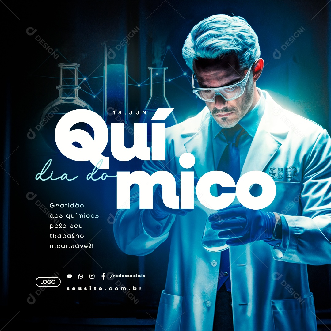 Dia do Químico 18 de Junho Gratidão Social Media PSD Editável