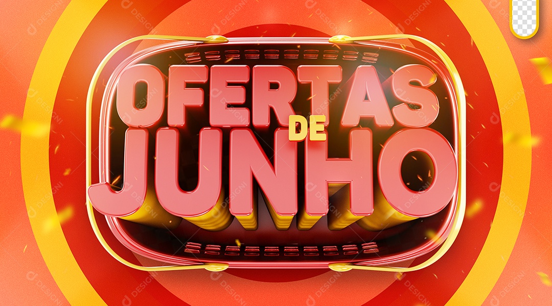 Ofertas de Junho Selo 3D Vermelho para Composição PSD