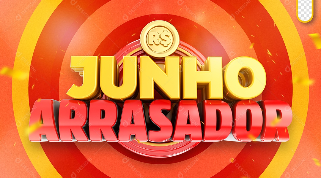 Junho Arrasador Selo 3D Amarelo e Vermelho para Composição PSD