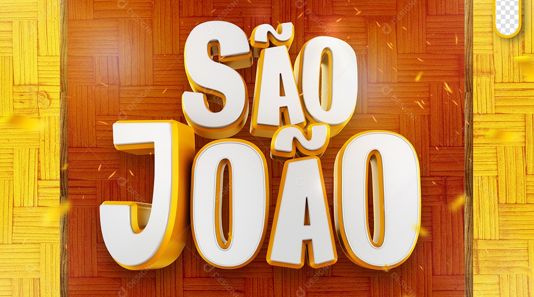 Selo 3D São João Branco e Amarelo para Composição PSD