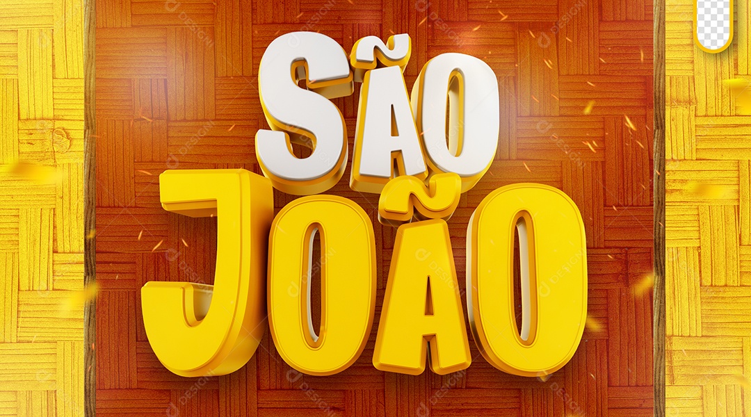 Selo 3D São João Branco e Amarelo para Composição PSD