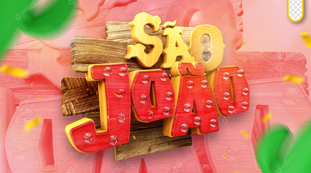 Selo 3D São João Vermelho e Amarelo para Composição PSD