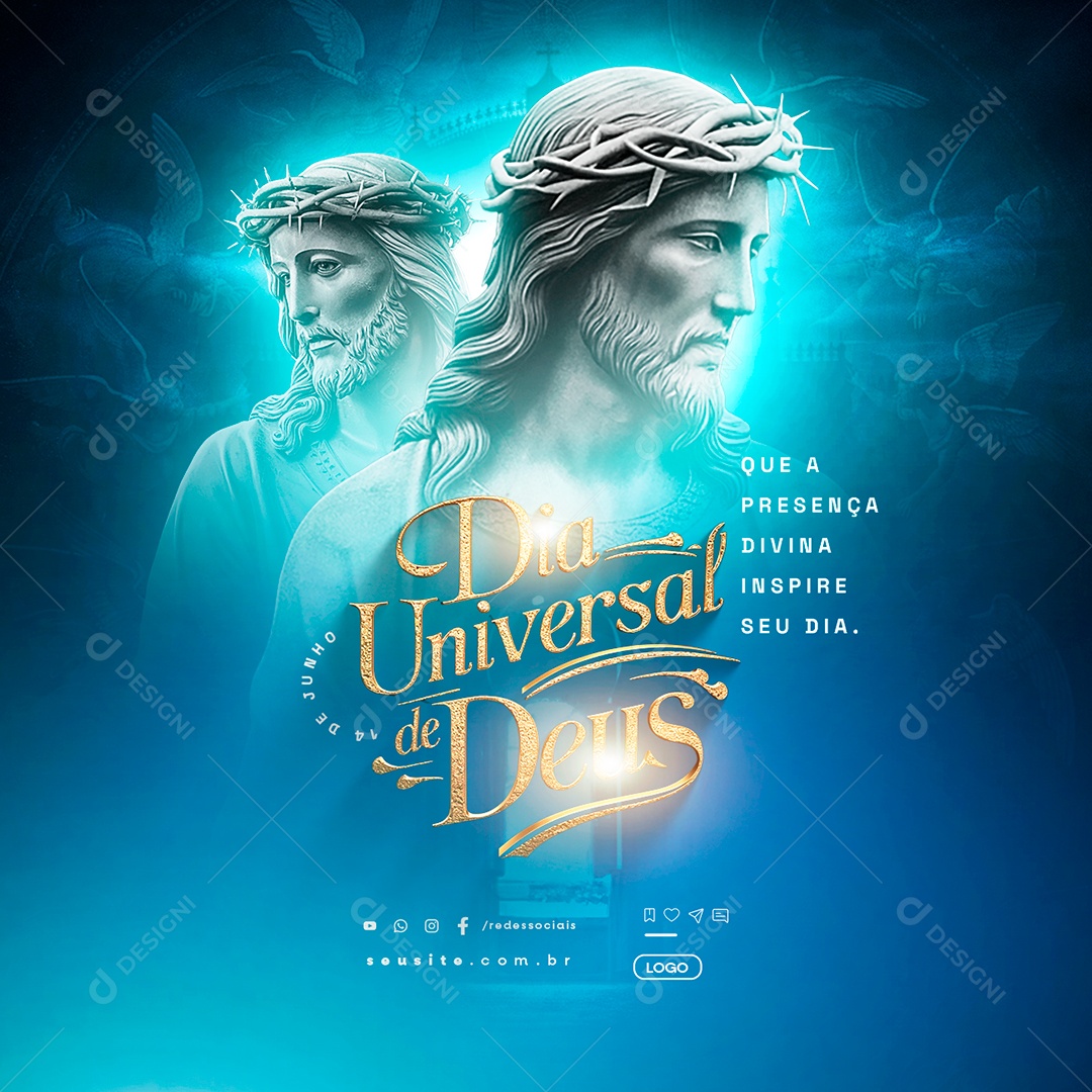 Dia Universal de Deus 14 de Junho Que a Presença Divina Social Media PSD Editável