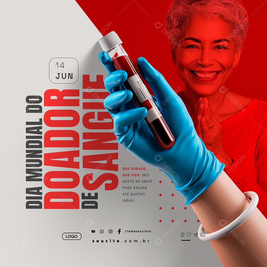 Dia Mundial do Doador de Sangue 14 de Junho Doe Sangue Social Media PSD Editável