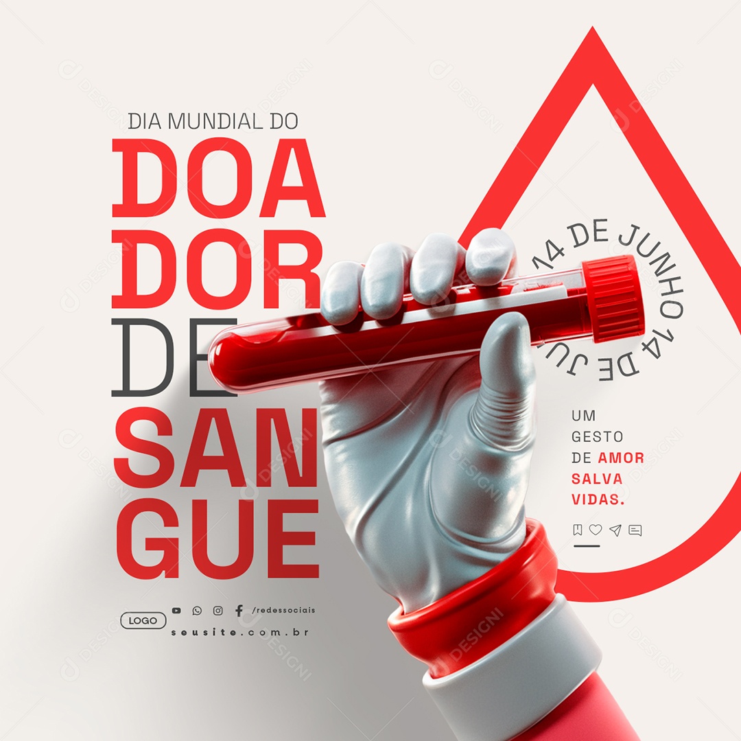 Dia Mundial do Doador de Sangue 14 de Junho Um Gesto de Amor Social Media PSD Editável