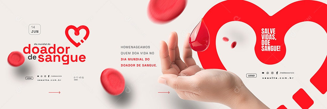 Carrossel Dia Mundial do Doador de Sangue 14 de Junho Homenageamos Social Media PSD Editável