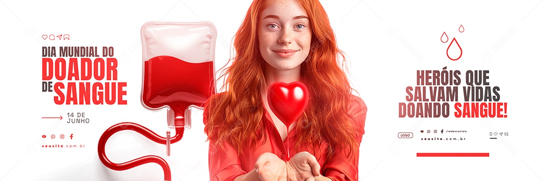 Carrossel Dia Mundial do Doador de Sangue 14 de Junho Heróis Social Media PSD Editável