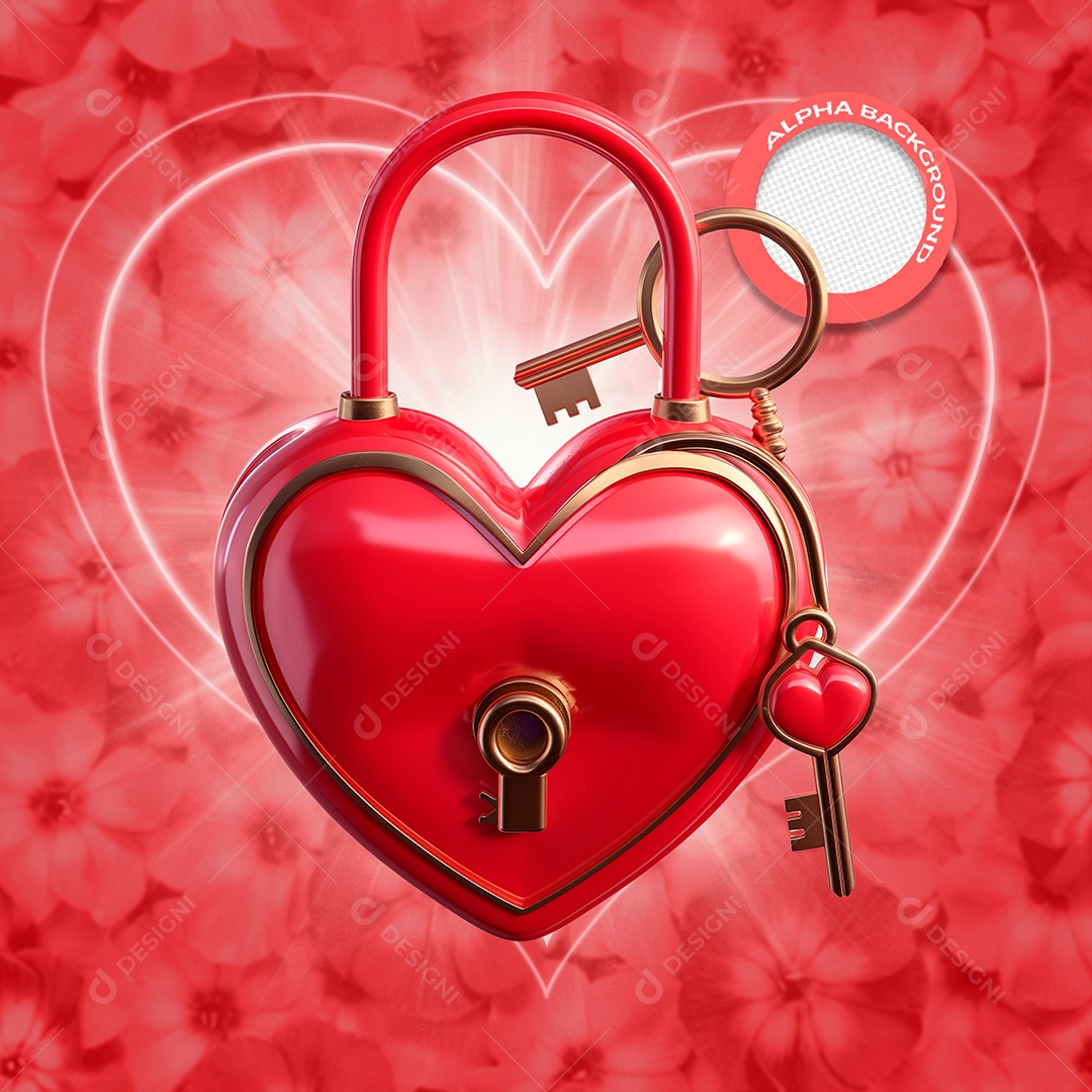 Coração e Chaves Elemento 3D para Composição PSD