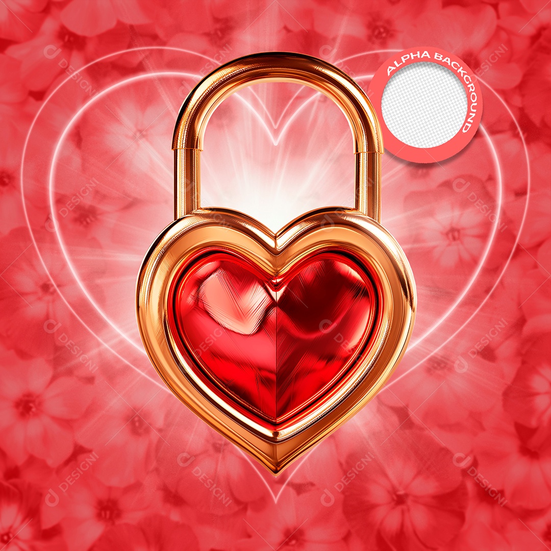 Cadeado de Coração Elemento 3D de Dia dos Namorados para Composição PSD