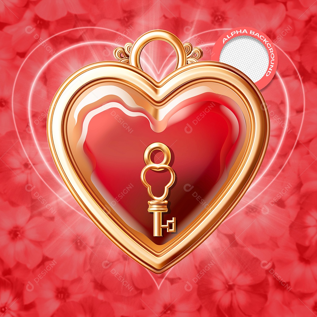 Coração e Chave Elemento 3D para Composição PSD