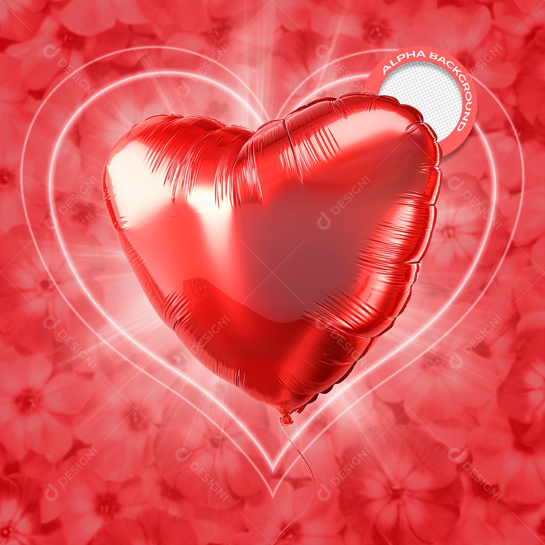 Balão de Coração Vermelho Elemento 3D para Composição PSD