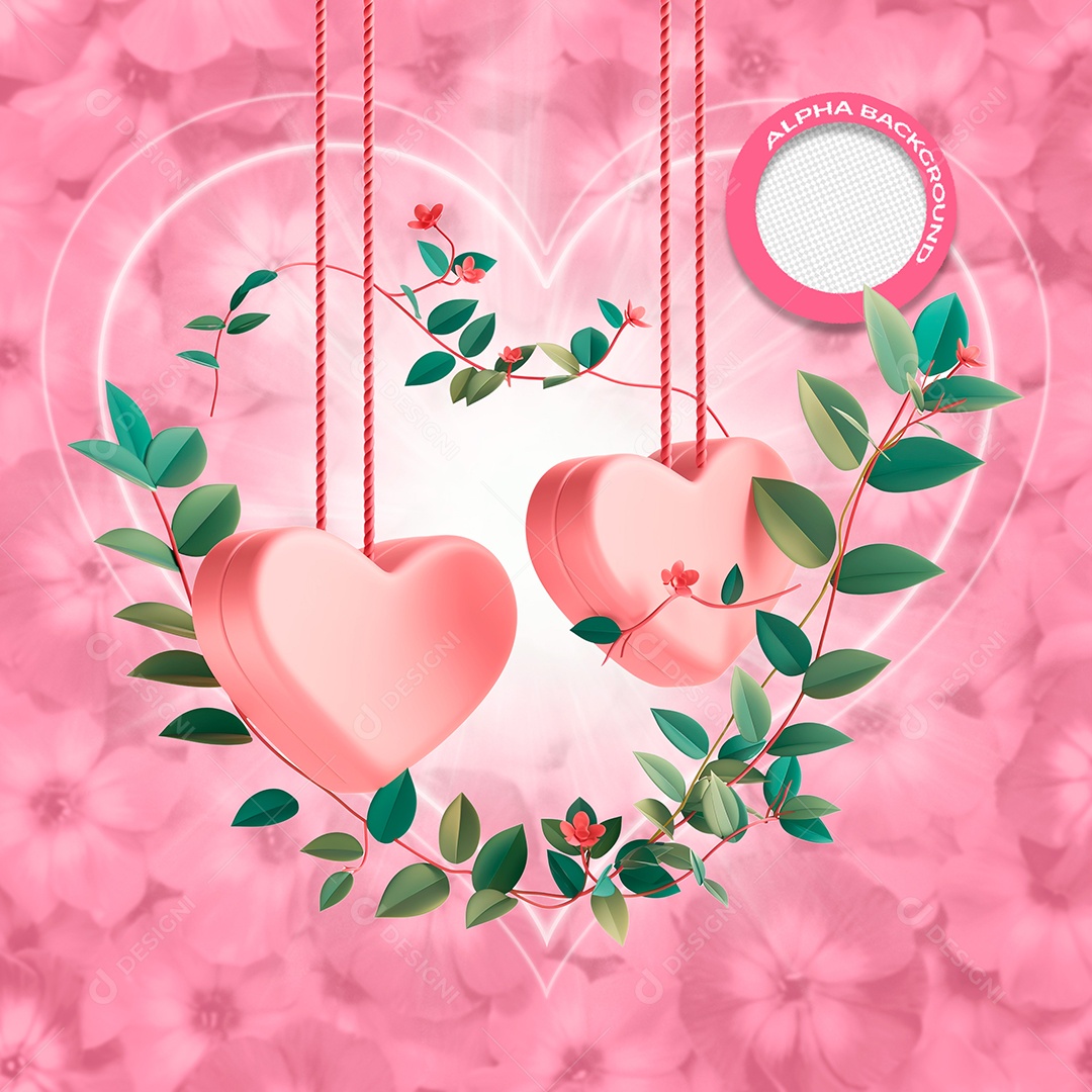 Corações e Arranjo Elemento 3D para Composição PSD