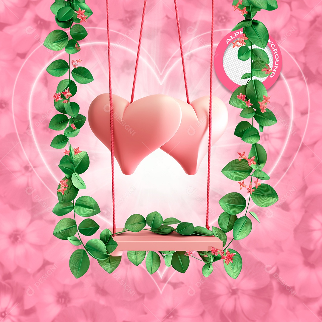 Corações e Balanço Elemento 3D para Composição PSD