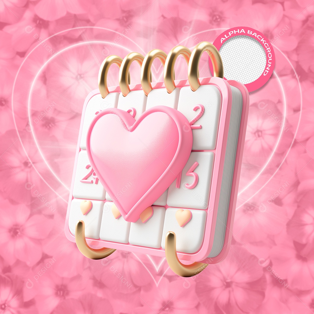 Calendario Elemento 3D Rosa e Dourado para Composição PSD