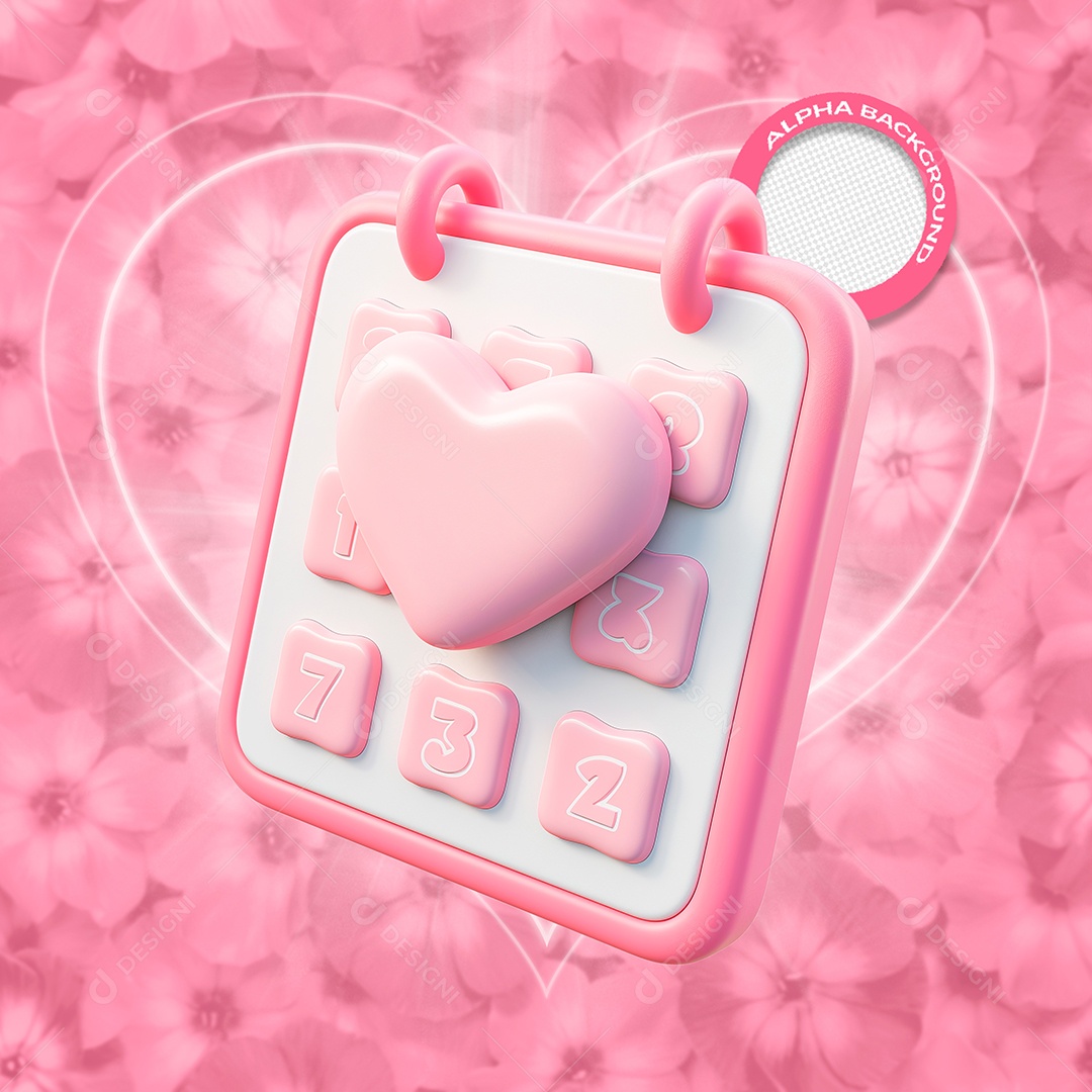 Calendario Dia dos Namorados Elemento 3D Rosa para Composição PSD