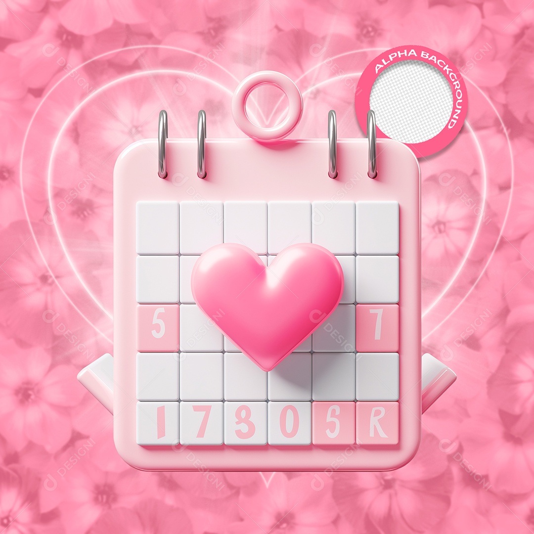 Calendario Elemento 3D de Dia dos Namorados para Composição PSD