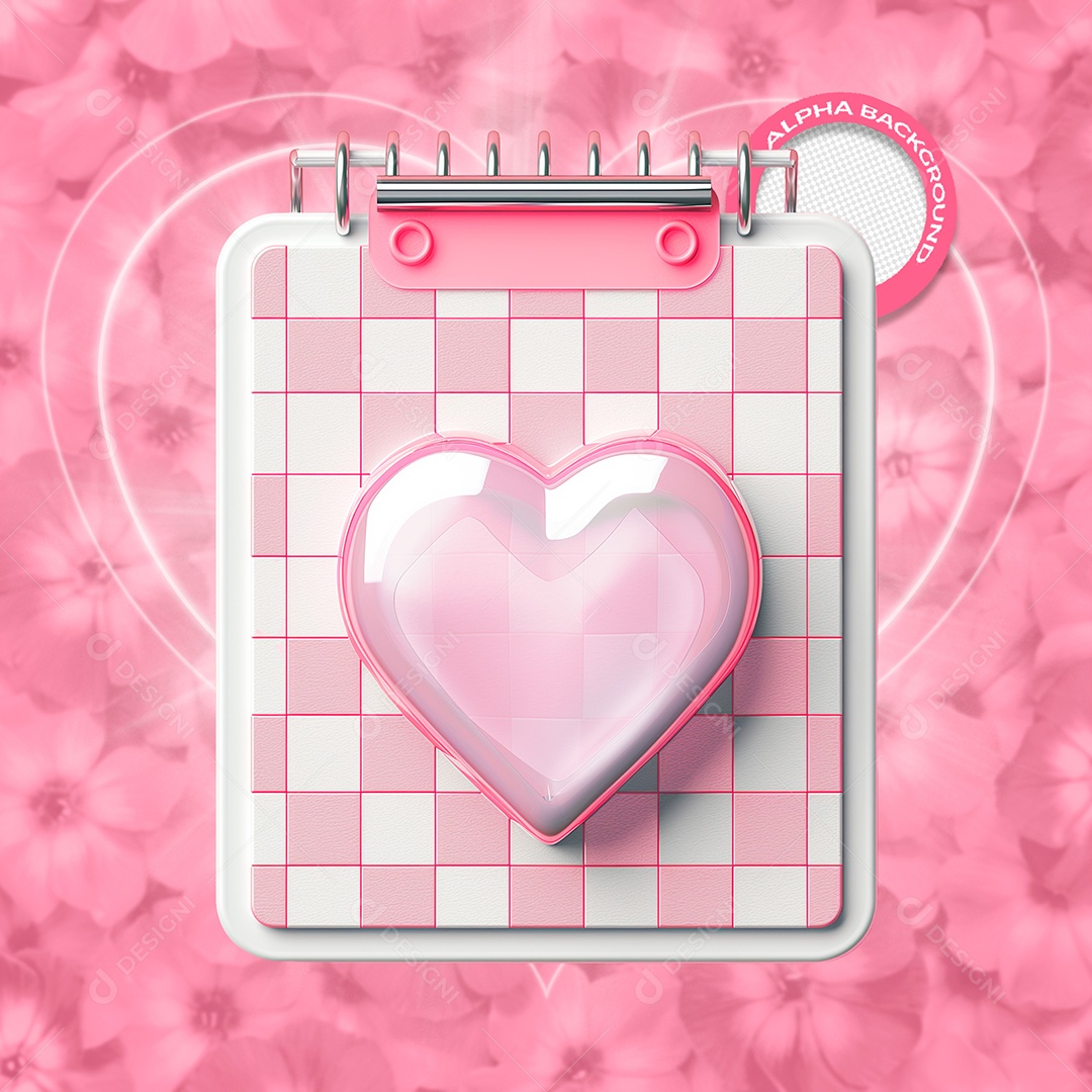 Calendario Fofo Elemento 3D Rosa para Composição PSD