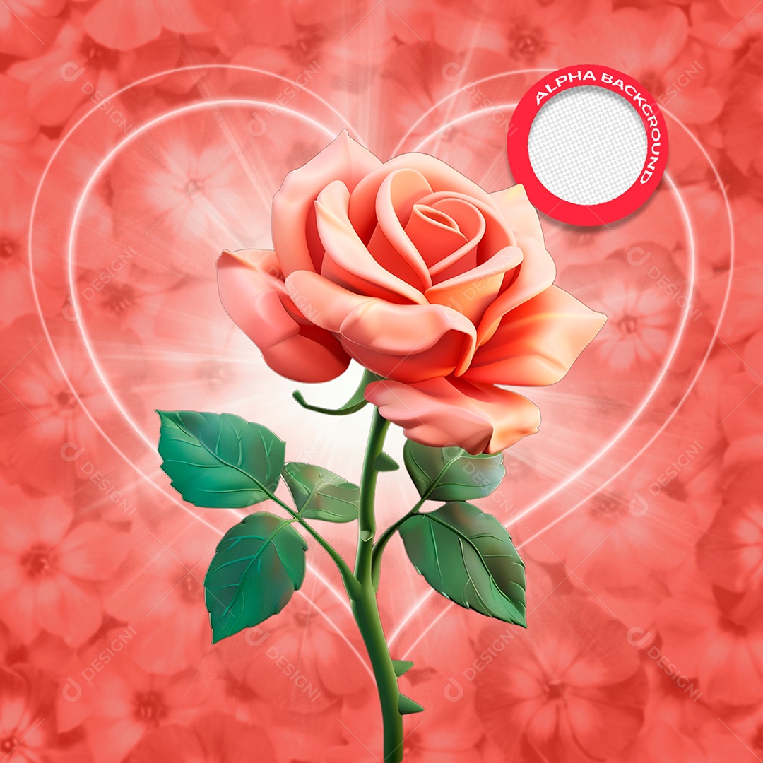 Rosa Elemento 3D Laranja para Composição PSD