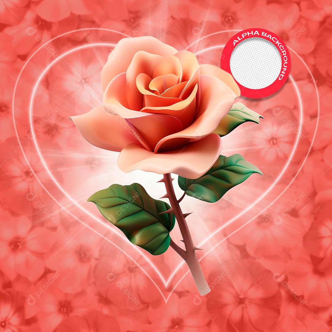 Rosa Laranja Elemento 3D para Composição PSD