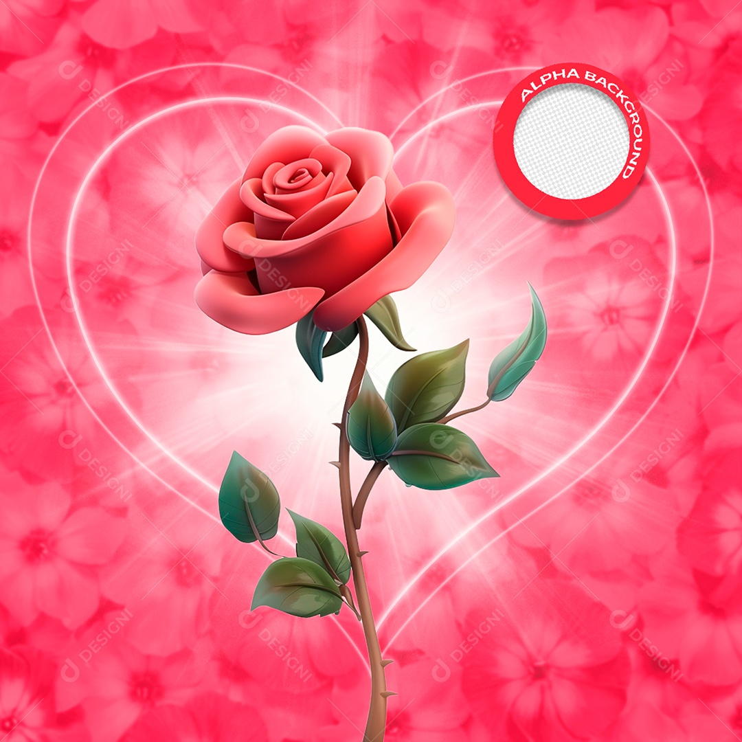 Rosa Vermelha Elemento 3D para Composição PSD