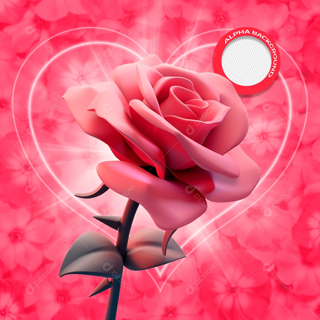 Rosa Elemento 3D de Dia dos Namorados para Composição PSD