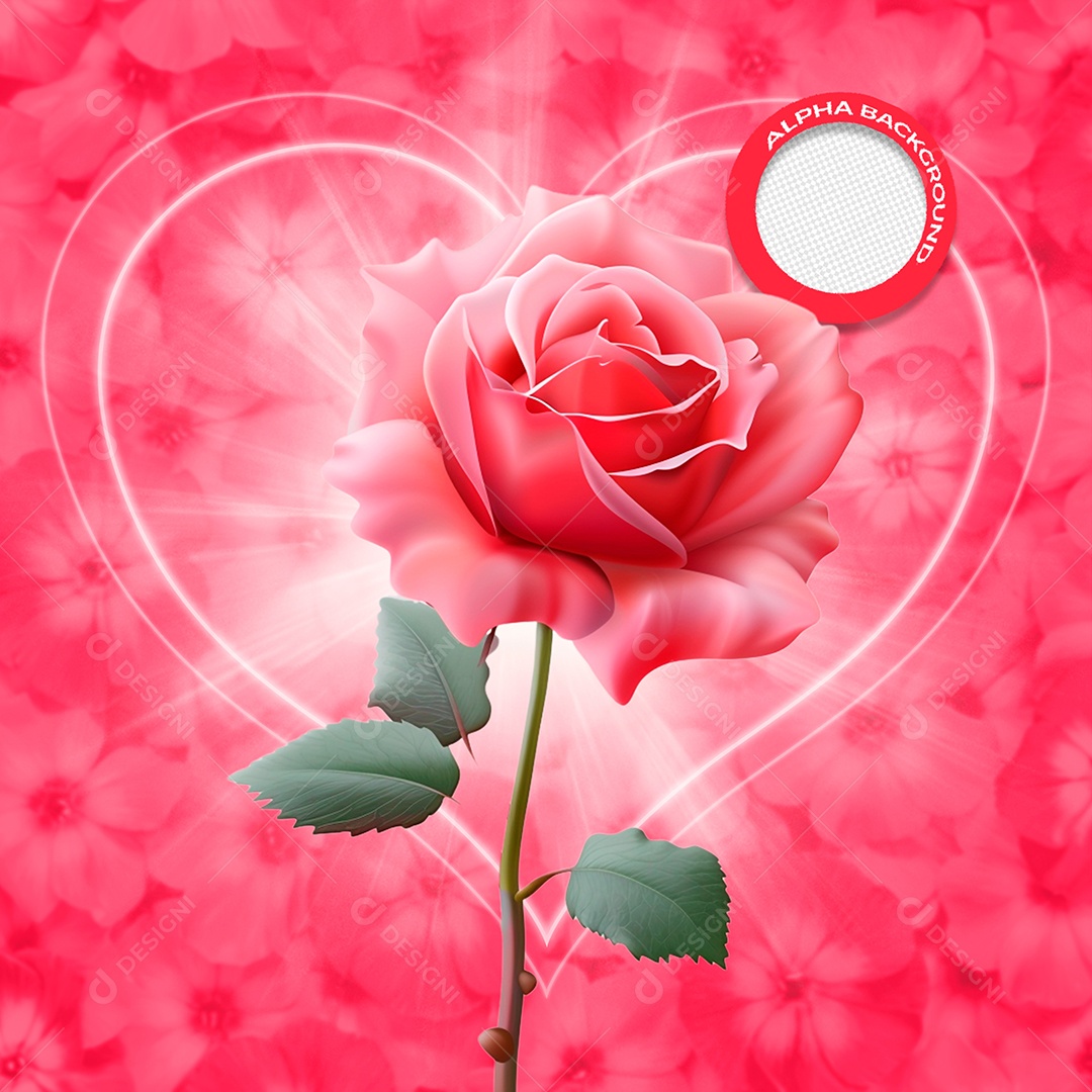 Rosa do Dia dos Namorados Elemento 3D para Composição PSD