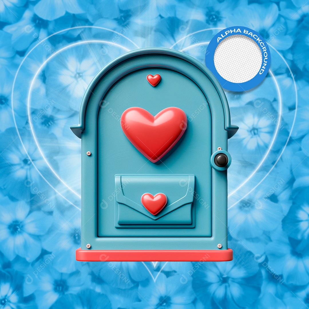 Caixa de Correio Elemento 3D Azul e Vermelho para Composição PSD