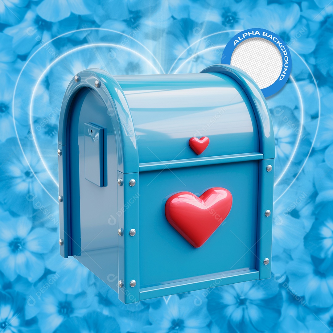 Caixa de Carta Azul Elemento 3D de Dia dos Namorados para Composição PSD