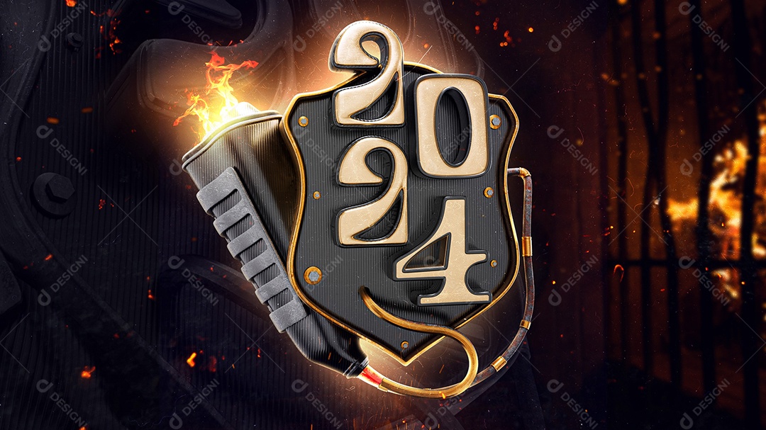 Selo 3D 2024 Turbinado Para Composição PSD