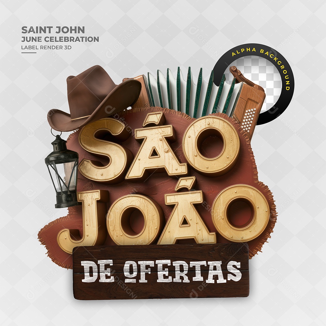 Selo 3D São João de Ofertas para Composição PSD