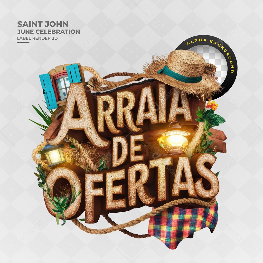 Selo 3D Arraia de Ofertas para Composição PSD