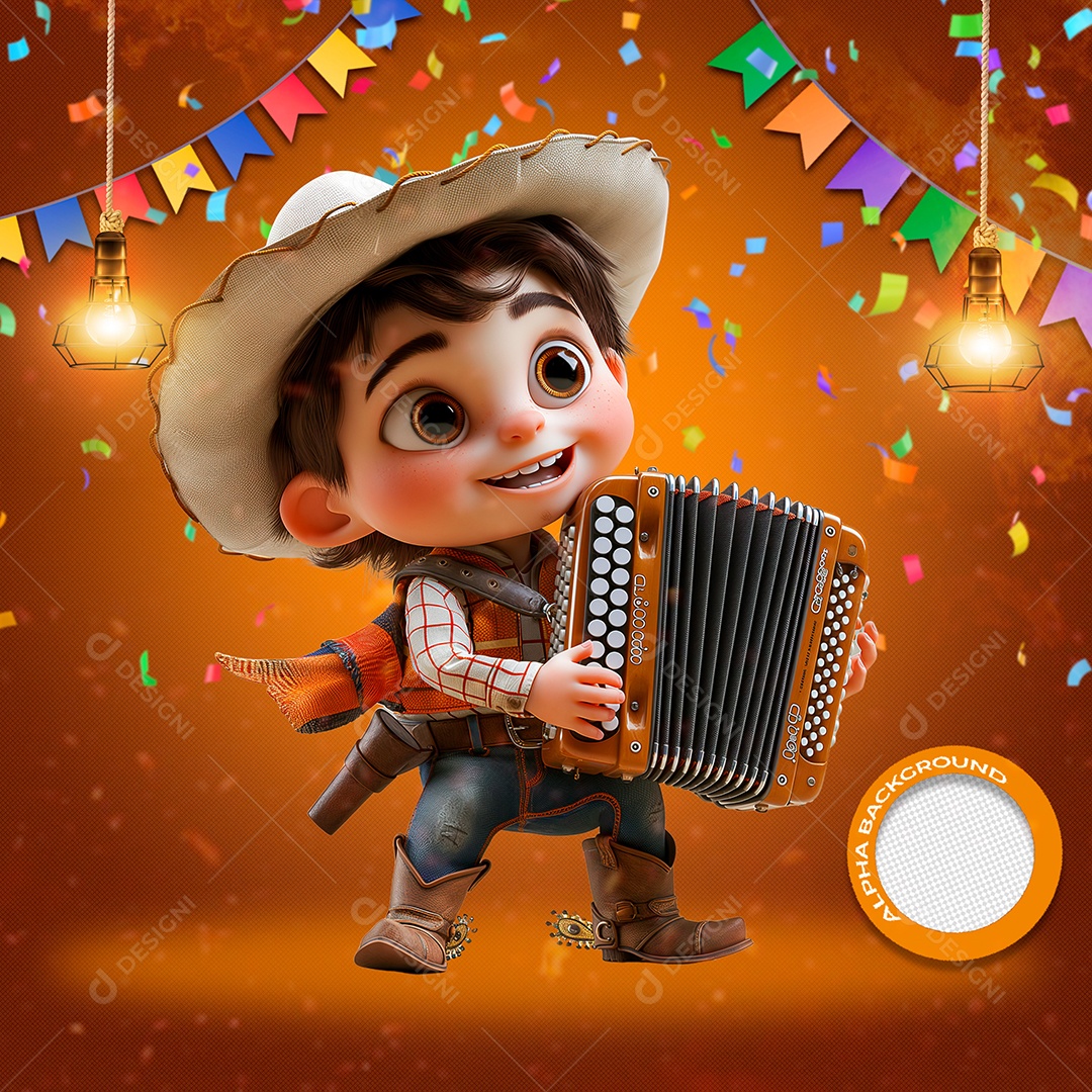 Menino em Festa Junina Elemento 3D para Composição PSD