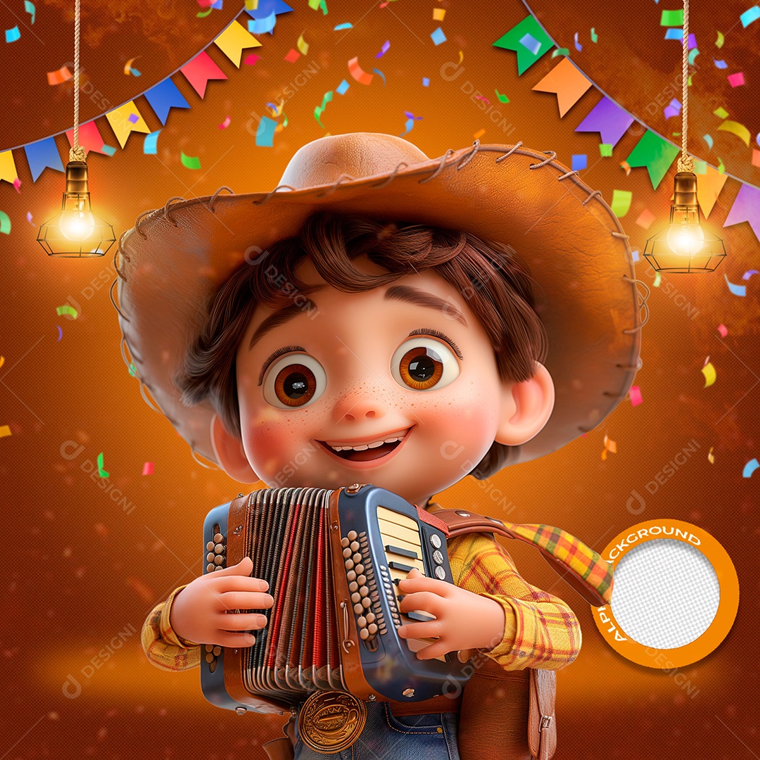 Menino com Chapéu Tocando Safona Elemento 3D para Composição PSD