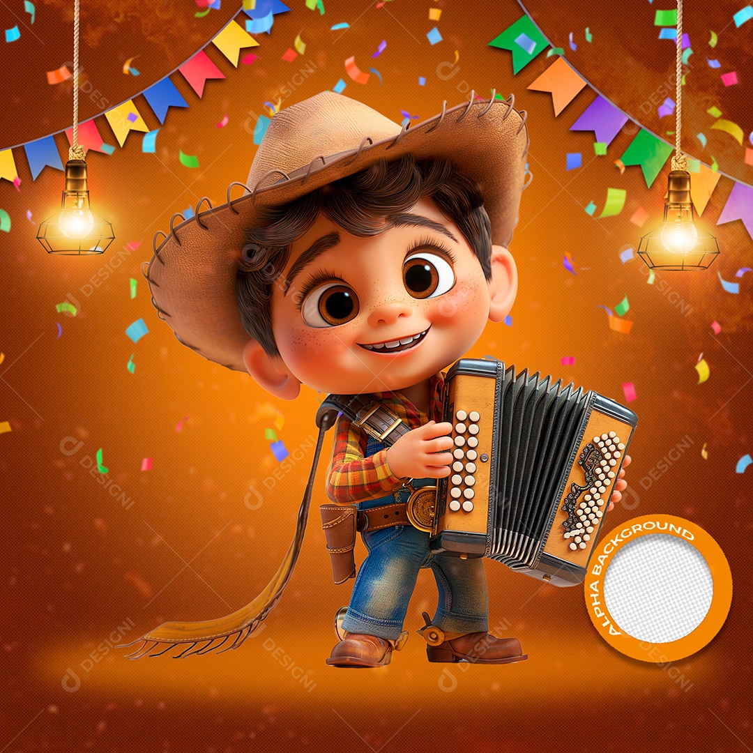 Menino com Sanfona Elemento 3D para Composição PSD