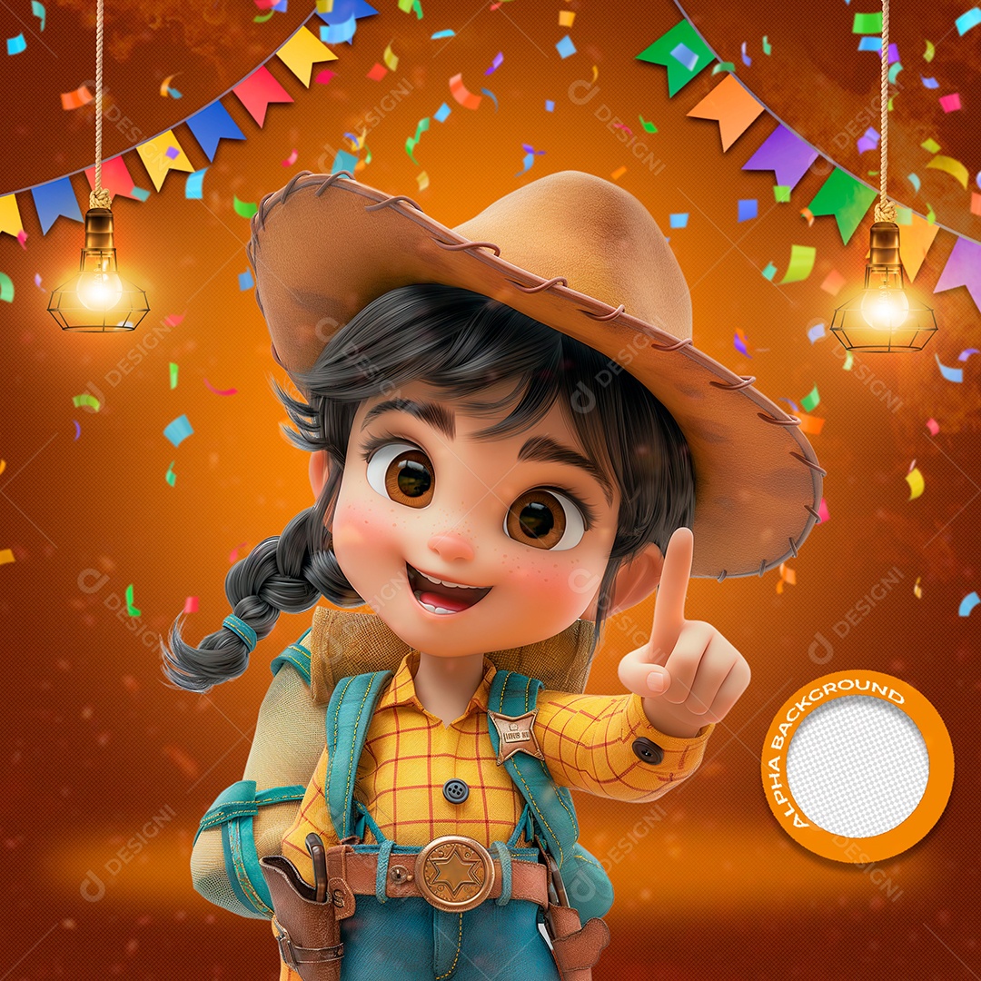 Criança Fantasiada de Xerife Elemento 3D para Composição PSD